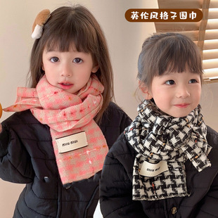 Children's Scarf Girls' 2024 Autumn and Winter New Houndstooth Scarf Girls' Baby Thickened Warm Windproof Neck Sleeve