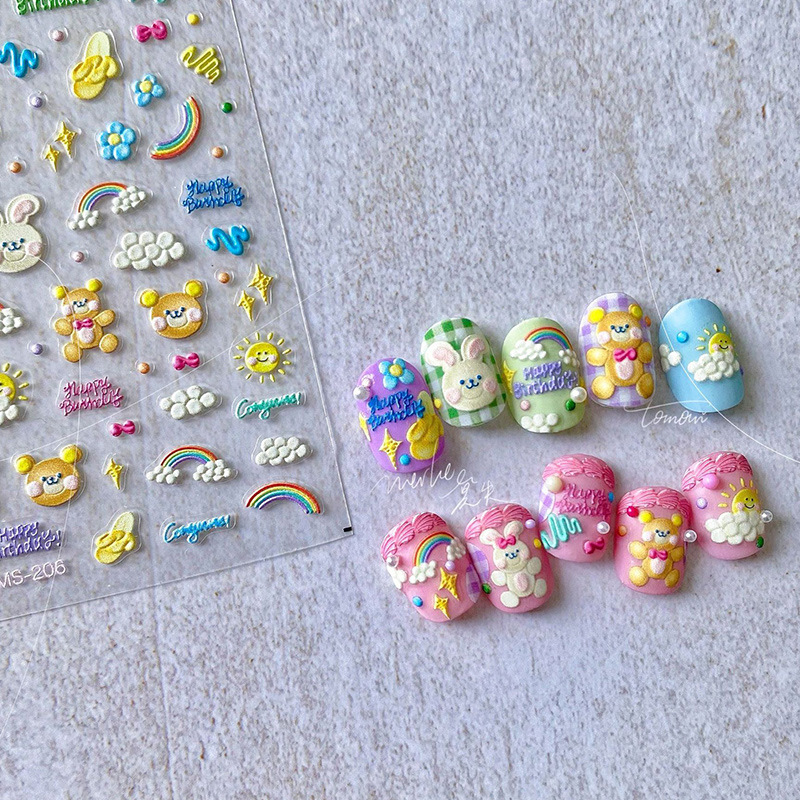 Tomoni online celebridad uñas pegatinas alivio tridimensional dibujos animados oso cumpleaños avanzada fototerapia pegatinas MS nombre conjunto amor