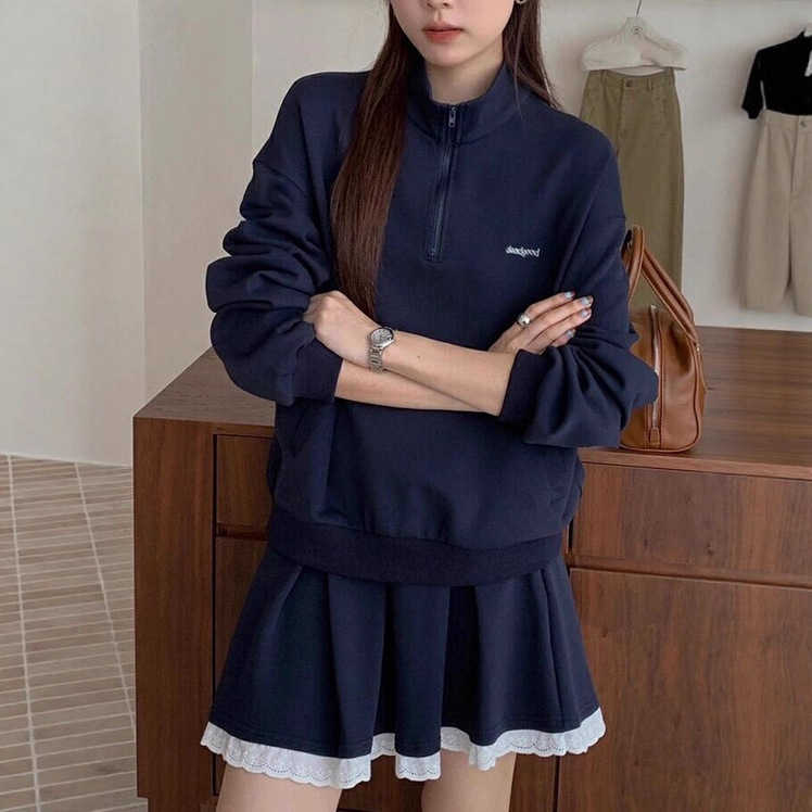 韩系学院风甜美蓝色卫衣穿搭一整套女秋冬小个子韩系感两件套装裙|undefined
