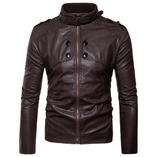 Foreign Trade Ebay European and American British Men's Stand-Up Collar Motorcycle Leather Jacket Korean Style Slim Men's Leather Jacket Y95