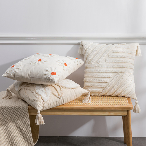 Nordic ins style tufted pillow cushion bed and breakfast sofa bed pillow lumbar pillow office seat pillow cover wholesale