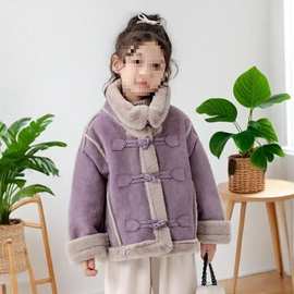 2025冬季新款韩版女童加绒加厚外套儿童麂皮绒皮毛一体保暖上衣潮