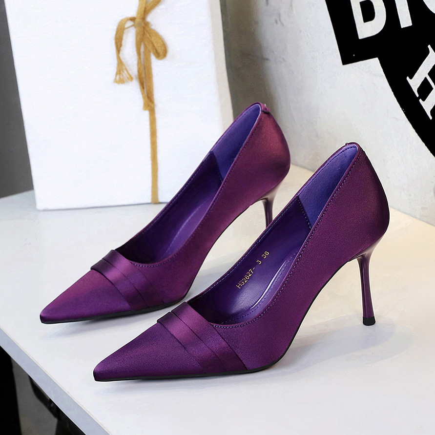 2627-3 Wind Sexy Fashion Pointed Shallow Mouth High Heels Temperament Banquet Silk Thin Heels One Step Single Shoes