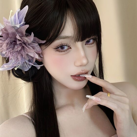 Purple Flower Sea Super Fairy Lily Simulation Flower Purple Anemone Hairpin Side Atmosphere Feeling End of Mirror Headwear Hair