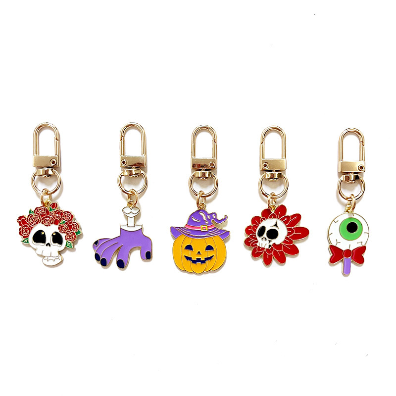 Halloween Exquisite Small Pendant Jewelry Accessories Alloy Oil Dripping Keychain Skull Pumpkin Cross-Border Bag Decoration