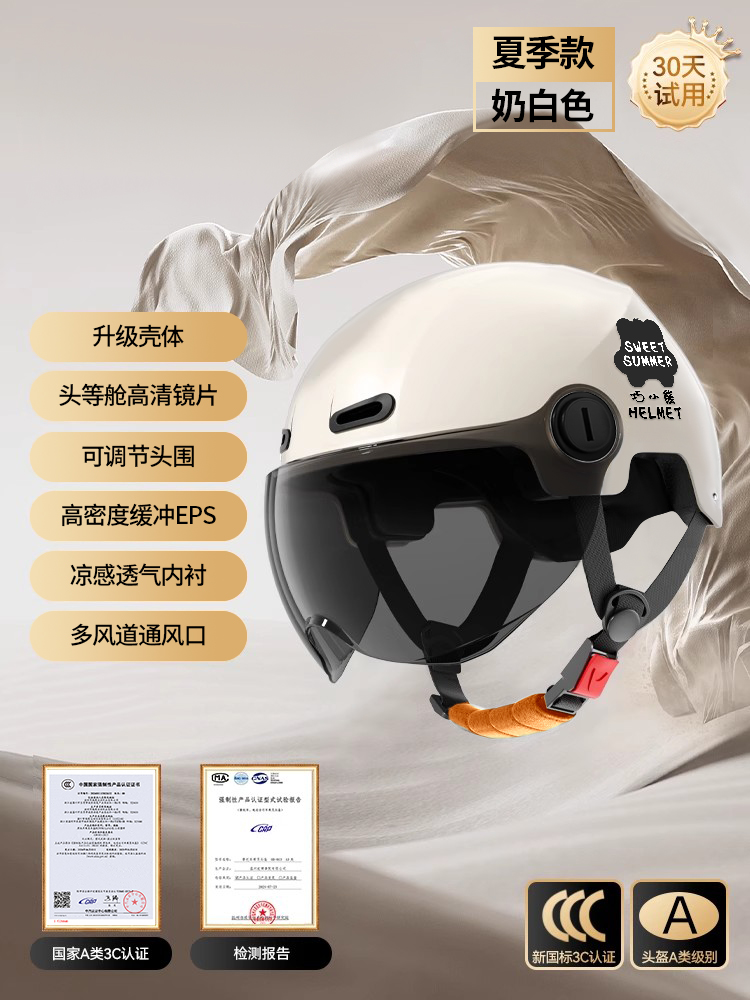 Auto Parts and Accessories: Motuoche Electric Motorcycle Helmet - new-national-standard-a-class-3c-milk-white-sunscreen-short-lens