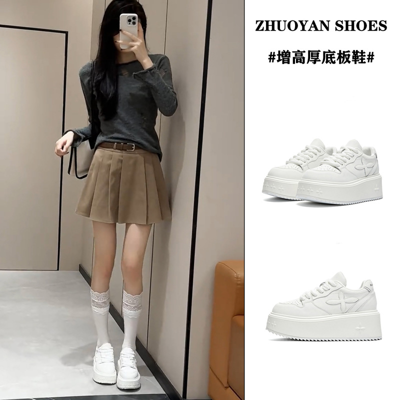 Thick-Soled Height-Increasing White Shoes for Women 2025 New Four-Season Fashion Versatile Niche Designer Sneakers Trendy Shoes Thick-Soled Height-Increasing White Shoes for Women 2025 New Four-Season Fashion Versatile Niche Designer Sneakers Trendy Shoes