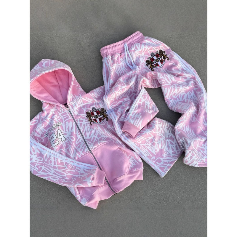 2025 Cross-Border Trendy European and American Hooded Sweatshirt Art Badge Street Cool Hoodie Cardigan Jacket Top