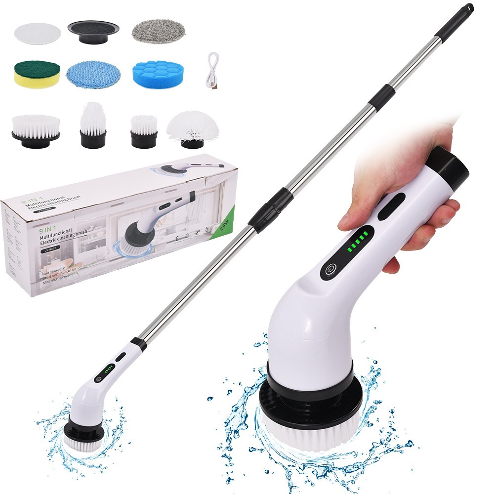Cepillo de limpieza eléctrico multifuncional transfronterizo nueve en uno, vidrio de baño largo y corto ajustable, cepillo de doble uso, artefacto de limpieza doméstica