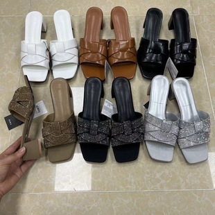 New thick heel rhinestone fashion women's slippers European and American explosion sandals