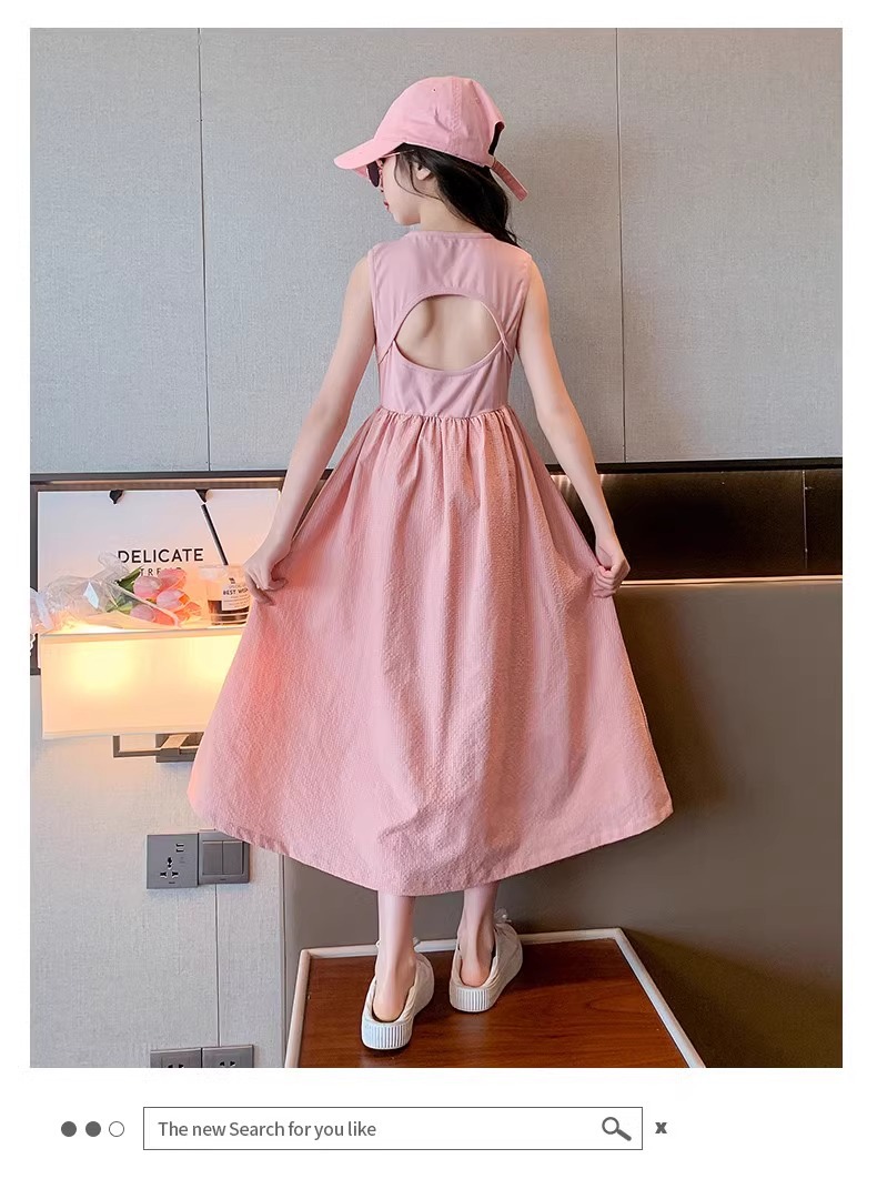 Vestito estivo per ragazze 2024 nuovo per bambini di medie dimensioni, gonna a trapezio senza maniche, senza schienale, stile western per studenti_voghion.com