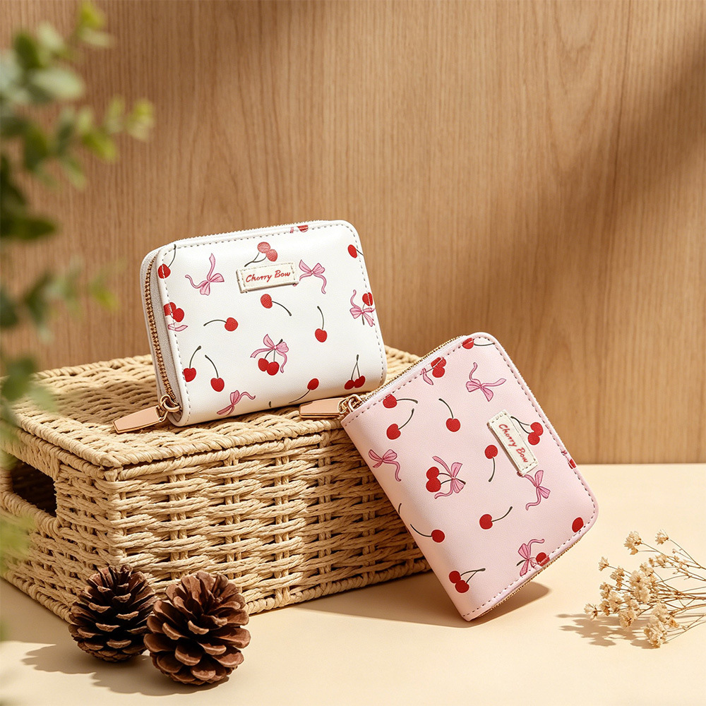 Best-selling in Southeast Asia, cherry bow accordion card holder, Korean-style cross-border multi-card slot cute printed women's coin purse