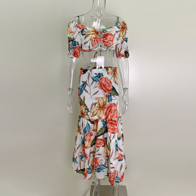 2026 New Spring Women's Clothing, Cross-Border European And American Fashion Outfit, INS Style Printed Slit Skirt Set_ecoleips.com
