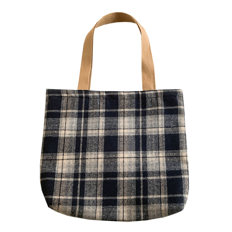 Retro color mezclado tejido lana Plaid hombro bolsa diaria versátil gran capacidad Plaid bolsa bolso de mano de las mujeres