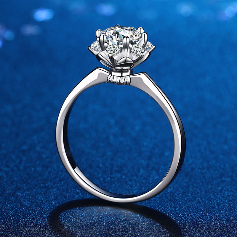 D色莫桑石純銀戒指活口女求婚結婚一克拉新款手捧花指環外貿