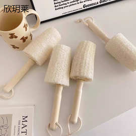 实木柄丝瓜络洗杯刷挂式长柄杯刷家用不沾油洗锅刷复古带柄洗碗刷