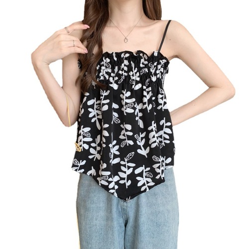 Floral French stacked small suspenders for women, irregular design, niche outer vest, chic inner tube top