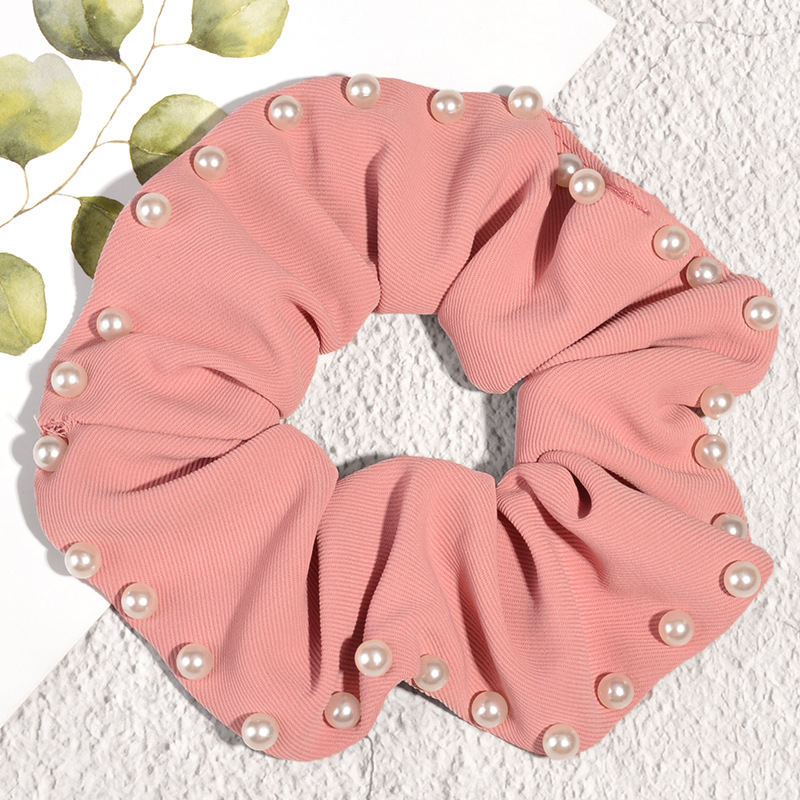 12g Weight Headwear Classification Festival Occasion Geometric Pattern Women'S Gender Coffee, Pink, Red, Yellow, Black Color Korean Fashion Solid Color Pearl Hair Scrunchies 5
