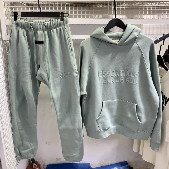 FOG High Street doble línea ESSENTIALS letras de silicona estéreo más suéter con capucha de terciopelo traje de pantalones casuales de moda