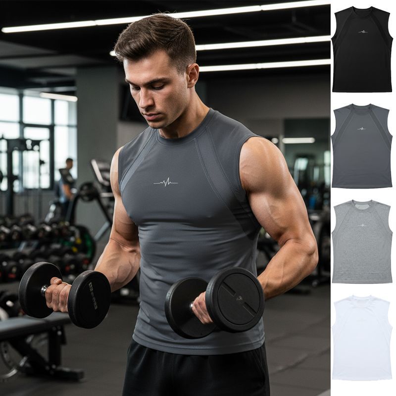 Summer New Muscle Fitness Fashion Cotton Men's Sportswear Wide Shoulder Round Neck Sleeveless T-Shirt Men's Vest