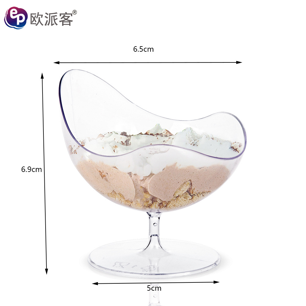 Copa de mousse desechable Taza de postre PS Taza de plástico Taza de pudín Taza redonda de punto de fábrica Taza cuadrada