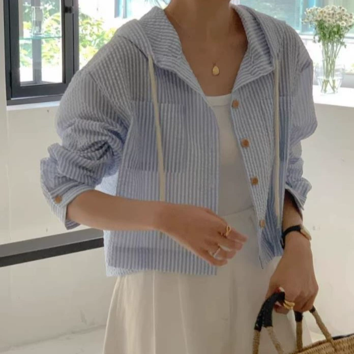 Корейский Chic Летний темперамент дикий однобортный полосатый цвет