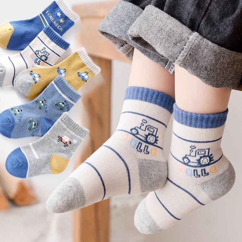 Zhuji Kidsren's Socks Mid-Calf Socks Cartoon Train Boys' Socks Boneless High Elasticity Non-Constricting Spring and Summer Sports Kidsren's Socks