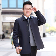 男士夹克春秋季爸爸翻领扣子外套中老年商务休闲百搭上衣男装上衣