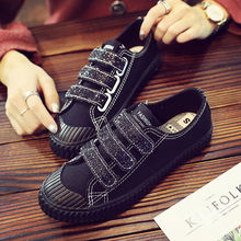 春秋季新款帆布鞋百搭懒人鞋女鞋新品魔术贴布鞋休闲单鞋白色