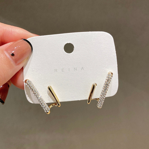 S925 silver needle Wang Ziwen same style earrings for women geometric zircon inlaid light luxury temperament niche high-end design earrings