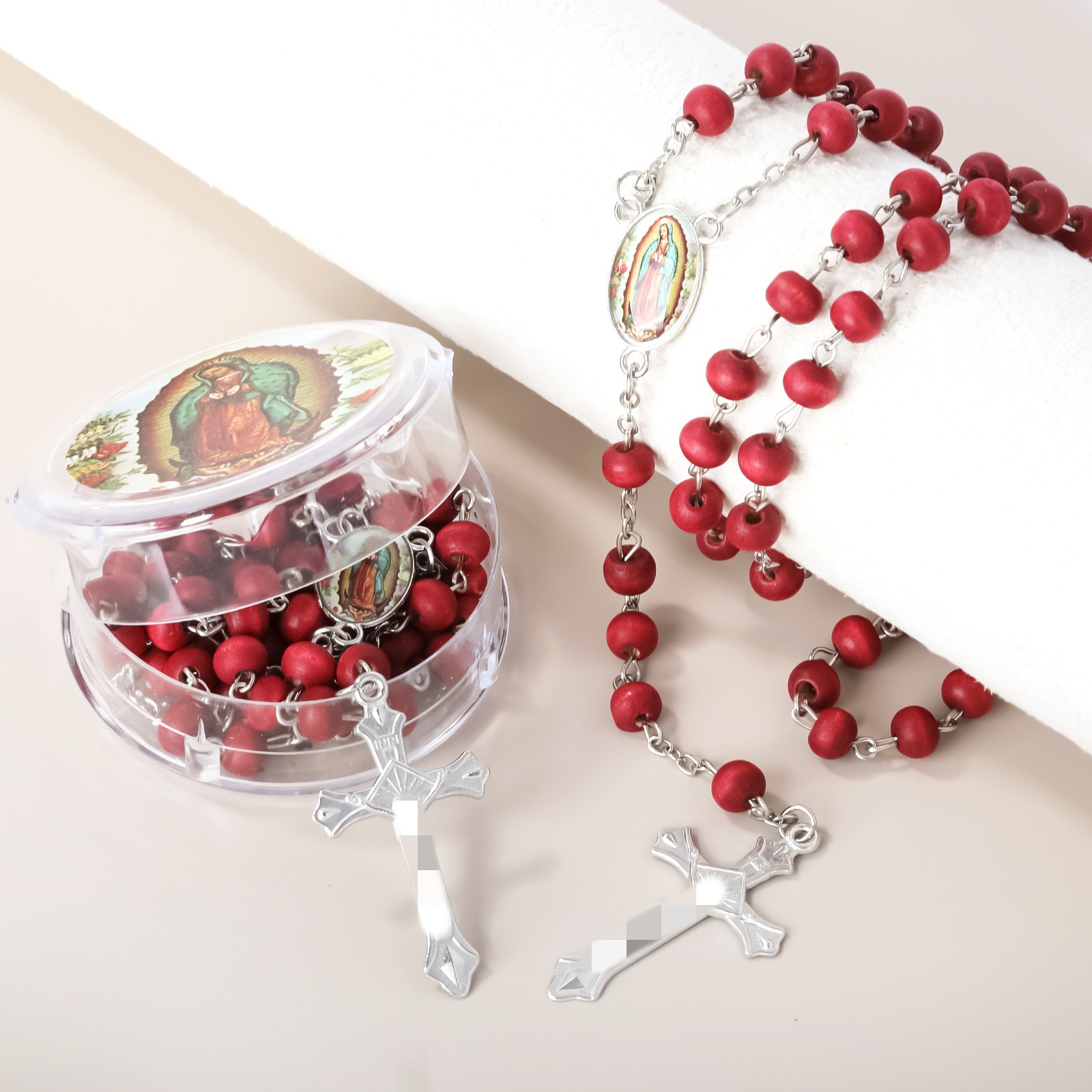 Fragrant wooden bead cross necklace, additional image 3
