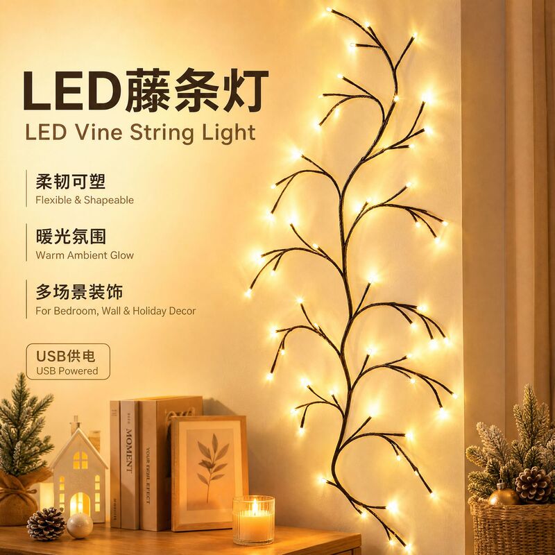 Explosive LED rattan lights Christmas decorations can be bent indoor room living room atmosphere romantic decorative lights