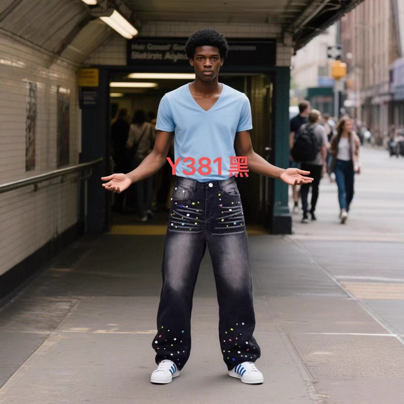 Cross-Border New Arrivals in Stock: Men's Jeans, European and American Street Fashion, Trendy Men's Heavy-Duty Jeans Cross-Border New Arrivals in Stock: Men's Jeans, European and American Street Fashion, Trendy Men's Heavy-Duty Jeans
