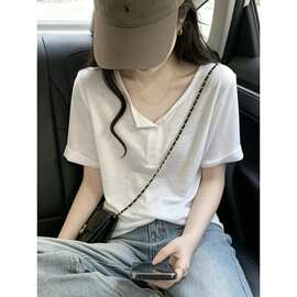 白色慵懒风宽松短袖T恤女夏2026新款大码胖MM正肩设计感休闲上衣