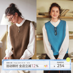 桥分野色“西西里岛”法式复古羊毛针织背心文艺叠搭圆领毛衫马甲