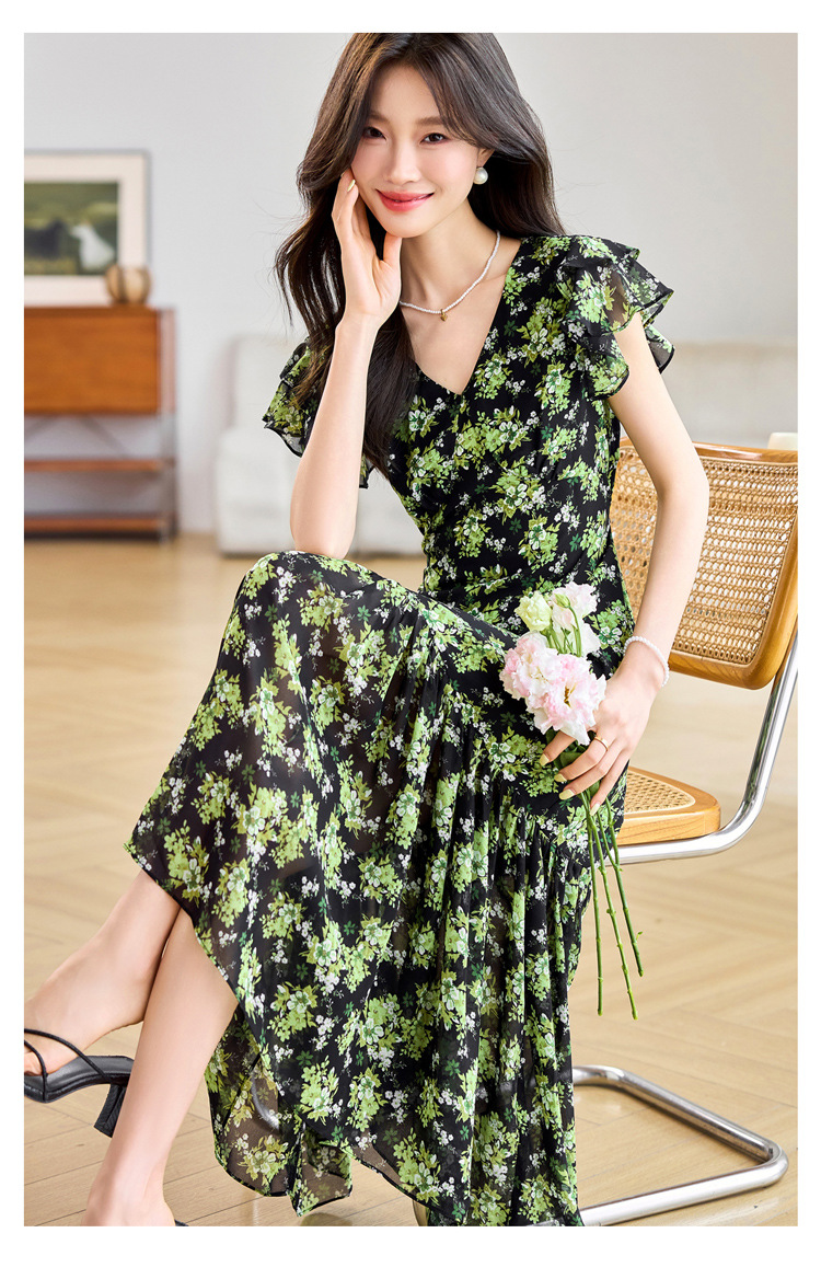 Đầm suông midi họa tiết hoa tay ngắn thanh lịch MM2632 — Màu sắc hình ảnh chi tiết 3