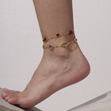 琼瑶 多巴胺多彩切面玻璃石脚链不锈钢18k镀真金足链夏日新款饰品