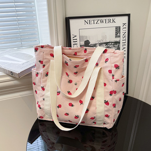 Simple Large Capacity Bag Women's 2025 New Style Fresh Strawberry Tote Bag Fashionable All-match Class Commuter Shoulder Bag