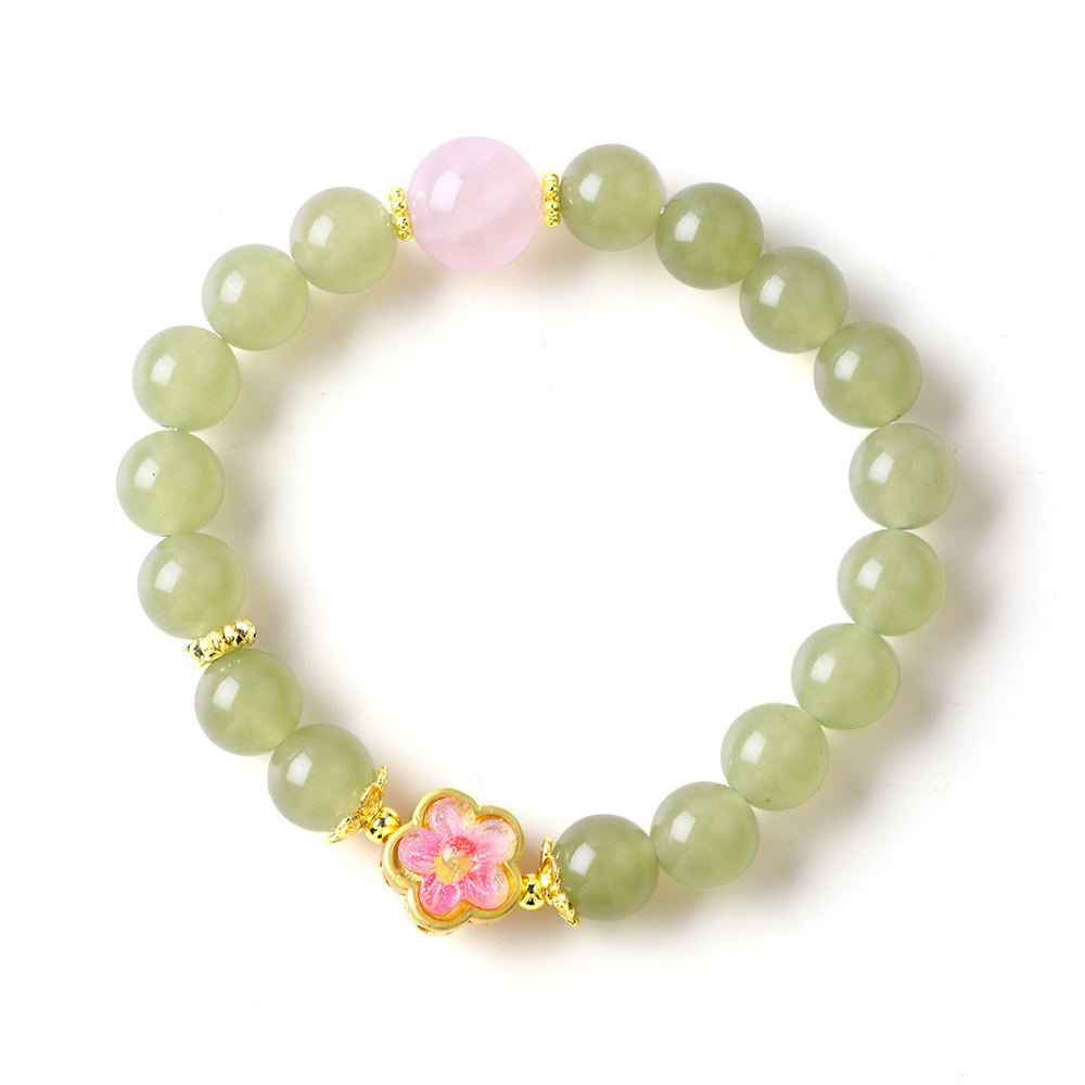 Cuentas de cristal de jade verde 8mm un anillo de polvo de brazalete de cristal con pulsera de flores de melocotón suave brillante regalo de amiga