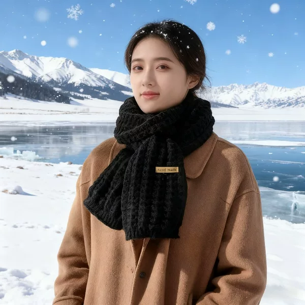 Autumn and Winter Korean Thickened Knitted Scarf for Men and Women, Versatile Warm Woolen Scarf, Simple Solid Color Couple Style