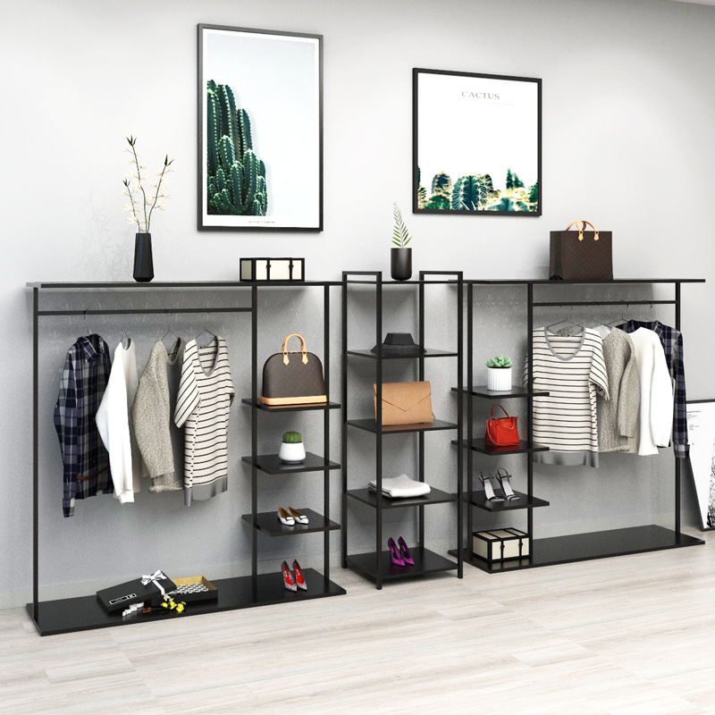 Women's clothing store display rack floor-standing combination men's clothing hanger iron island display rack simple shelf side hang