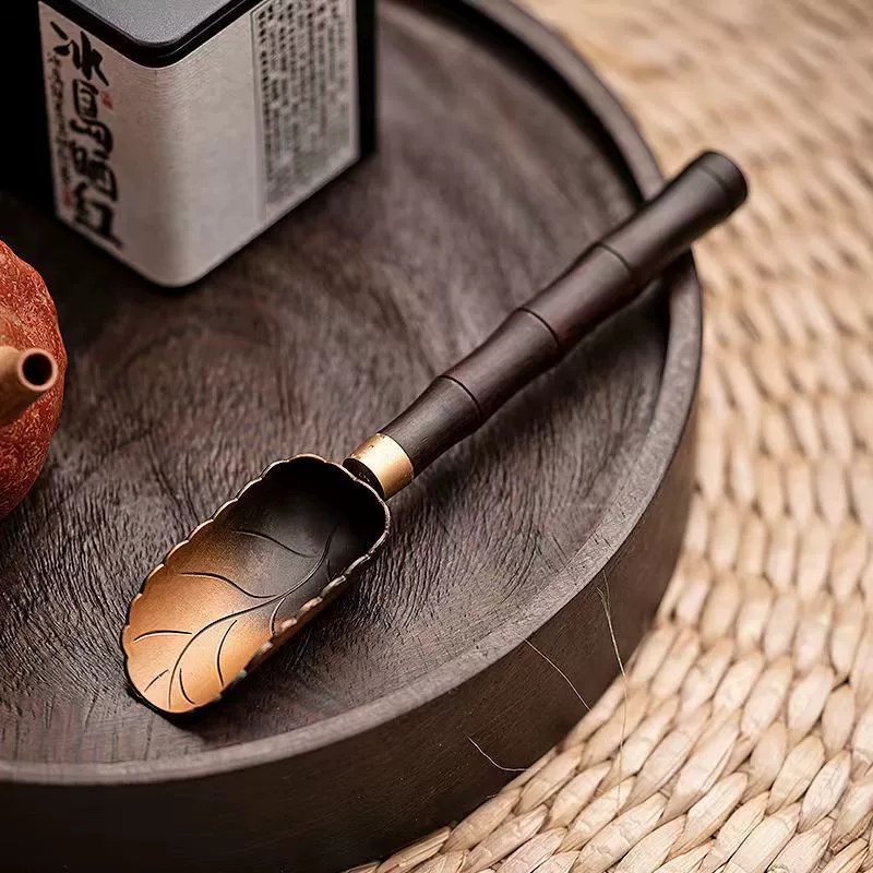 Производитель источника Ebony палисандр сплав лист лотоса локоть бергамот Чистая медь Совок чайная ложка аксессуары для чайной церемонии