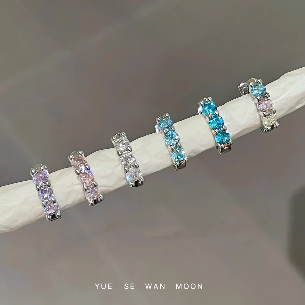 Colorful Straight-Pin Zircon Earrings for Double Ear Piercings, Stackable, Simple and Versatile Plain Hoop Ear Clips, Ear Cuffs, Ear Accessories