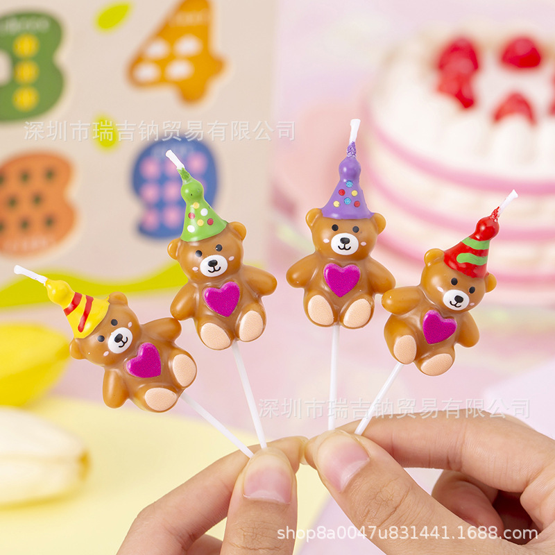 Retro amor sombrero oso vela de cumpleaños para hornear decoración de la torta vela Día del niño Red vela roja