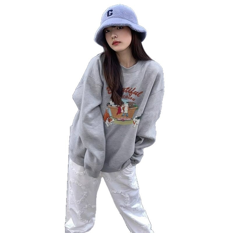 卫衣女春秋季圆领白色秋冬加绒加厚2025新款爆款宽松美式长袖上衣|undefined