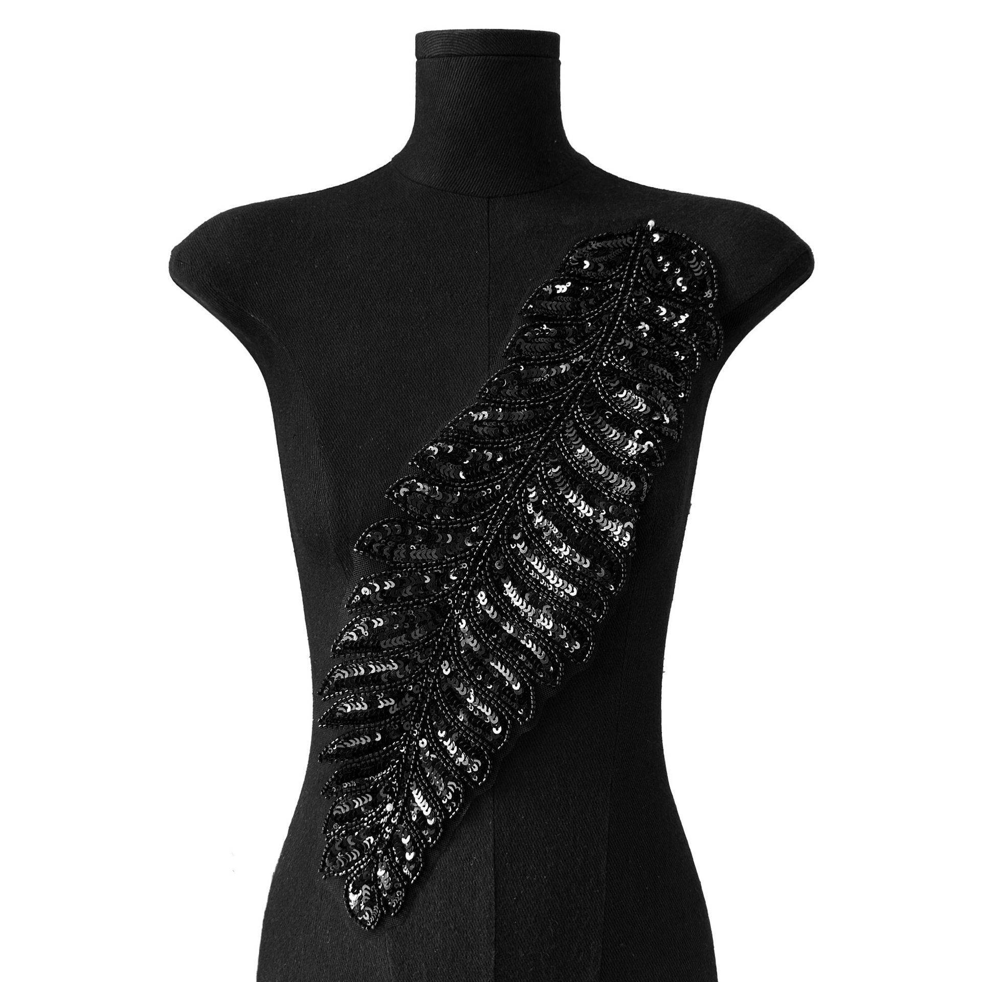 Lentejuelas de malla de hojas de cola de pájaro, pegatinas de tela en forma de hoja de árbol de plumas, vestidos de novia, vestidos de novia, accesorios de ramillete bordados