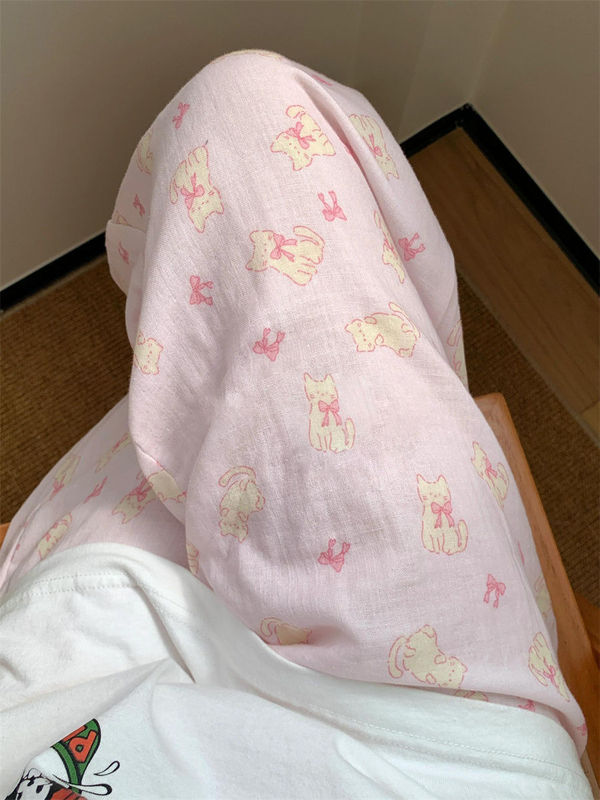 スリーピングパンツクラウドコットンパジャマ女性の新しいインターネットセレブガール春と夏の漫画ホームウォーキングパンツ|undefined