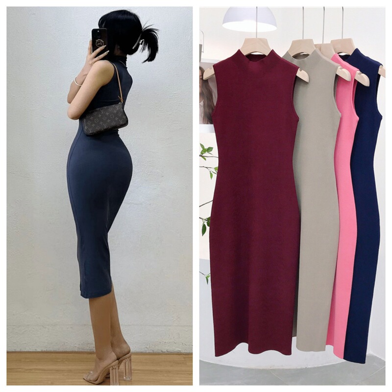 7770 Half-High Collar 14-Gauge High-Twist Core-Spun Yarn Sleeveless Slim-Fit Over-The-Knee Tank Dress Inner Dress 7770 Half-High Collar 14-Gauge High-Twist Core-Spun Yarn Sleeveless Slim-Fit Over-The-Knee Tank Dress Inner Dress