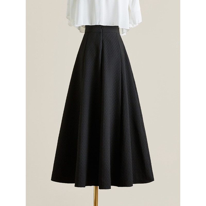 Black Hepburn Style Skirt Women's Spring and Autumn New High Waist Slimming Fashionable Mid-length Pear Shaped A- line Skirt Black Hepburn Style Skirt Women's Spring and Autumn New High Waist Slimming Fashionable Mid-length Pear Shaped A- line Skirt