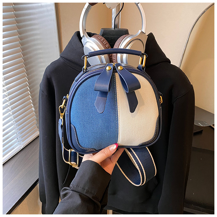 Bolso de denim de color contrastante de empalme para mujeres 2026 nueva tendencia transfronteriza bolso pequeño nicho exquisito mochila de hombro image 9